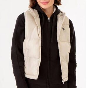 WOMEN'S‎  US POLO PUFFER CROPPED VEST HOODIE Lined Premium Quality Beige